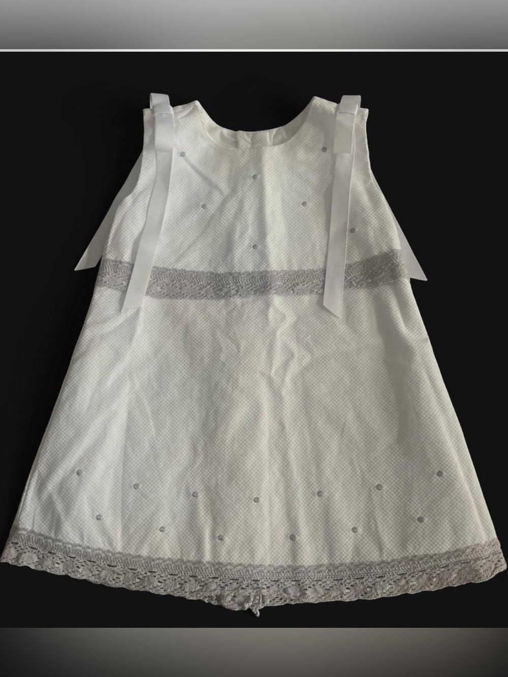 Girls White Sleeveless Party Dress with Silver Lace Trim
